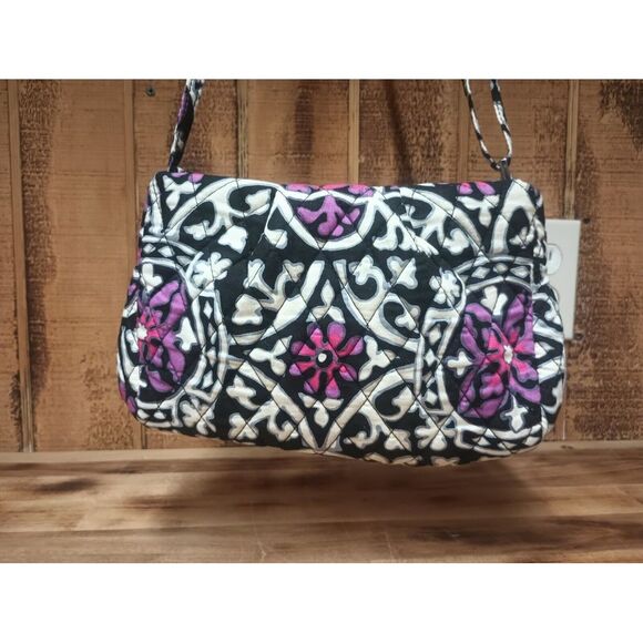 Vera Bradley Scroll Medallion‎ Shoulder Bag Black & Purple - Picture 1 of 10